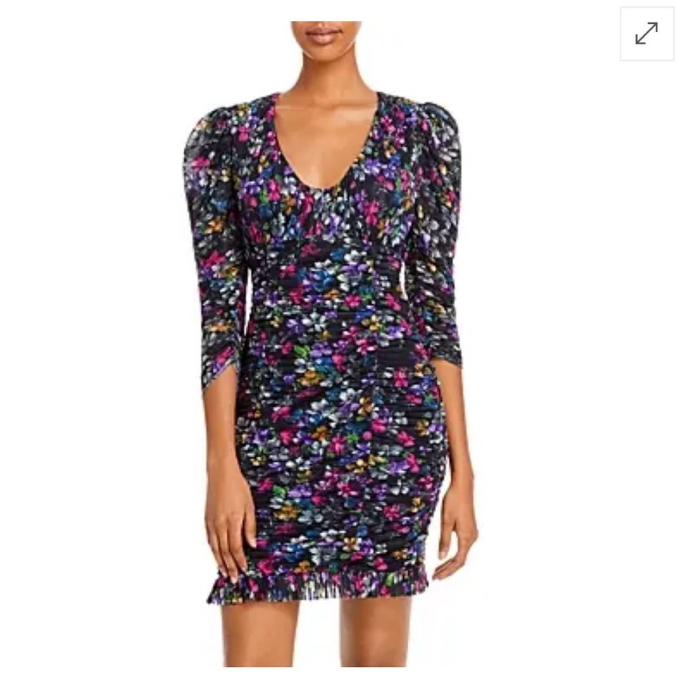 French connection ASOS Zelka black floral multi ditsy ruched puff mini dress 6